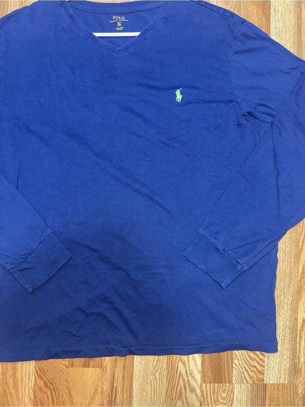 Polo Ralph Lauren Mens XL Blue V-Neck Long Sleeve Knit Cotton Logo T-Shirt